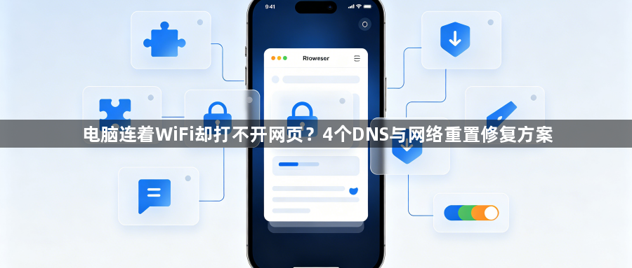 电脑连着WiFi却打不开网页？4个DNS与网络重置修复方案1